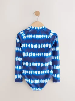 Blue/White Tie Dye Long Sleeved Sunsafe Swimsuit (3-16yrs)