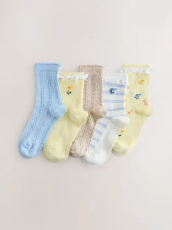 Blue/Yellow Cotton Rich Ruffle Ankle Socks 5 Pack