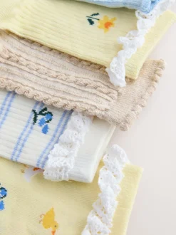 Blue/Yellow Cotton Rich Ruffle Ankle Socks 5 Pack