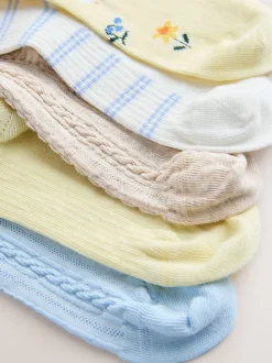 Blue/Yellow Cotton Rich Ruffle Ankle Socks 5 Pack