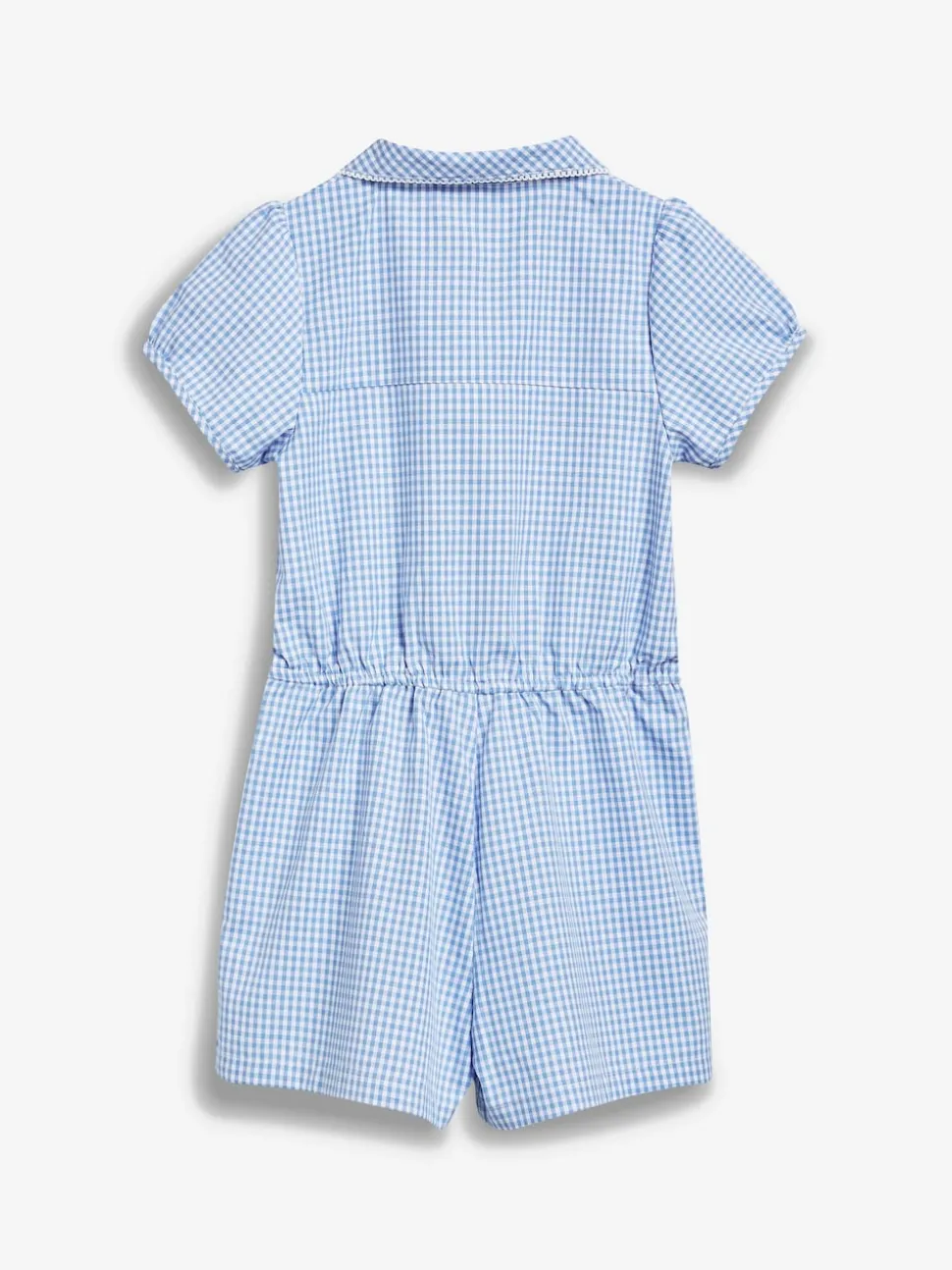 Blue Zip Front Cotton Rich Gingham School Playsuit (3-14yrs)