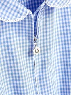 Blue Zip Front Cotton Rich Gingham School Playsuit (3-14yrs)