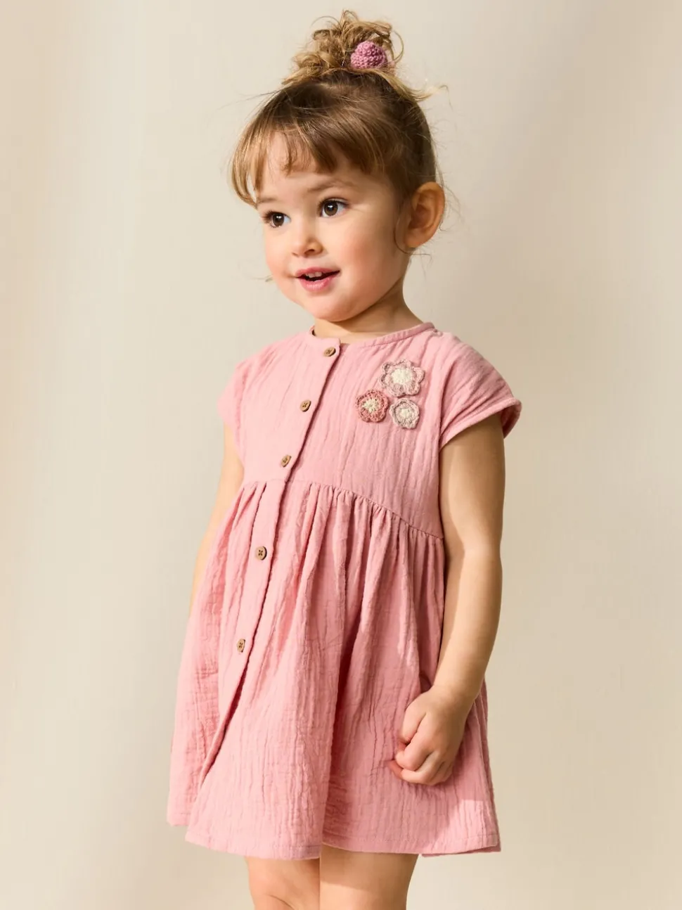 Blush Pink Textured Short Sleeve Dress (3mths-8yrs)