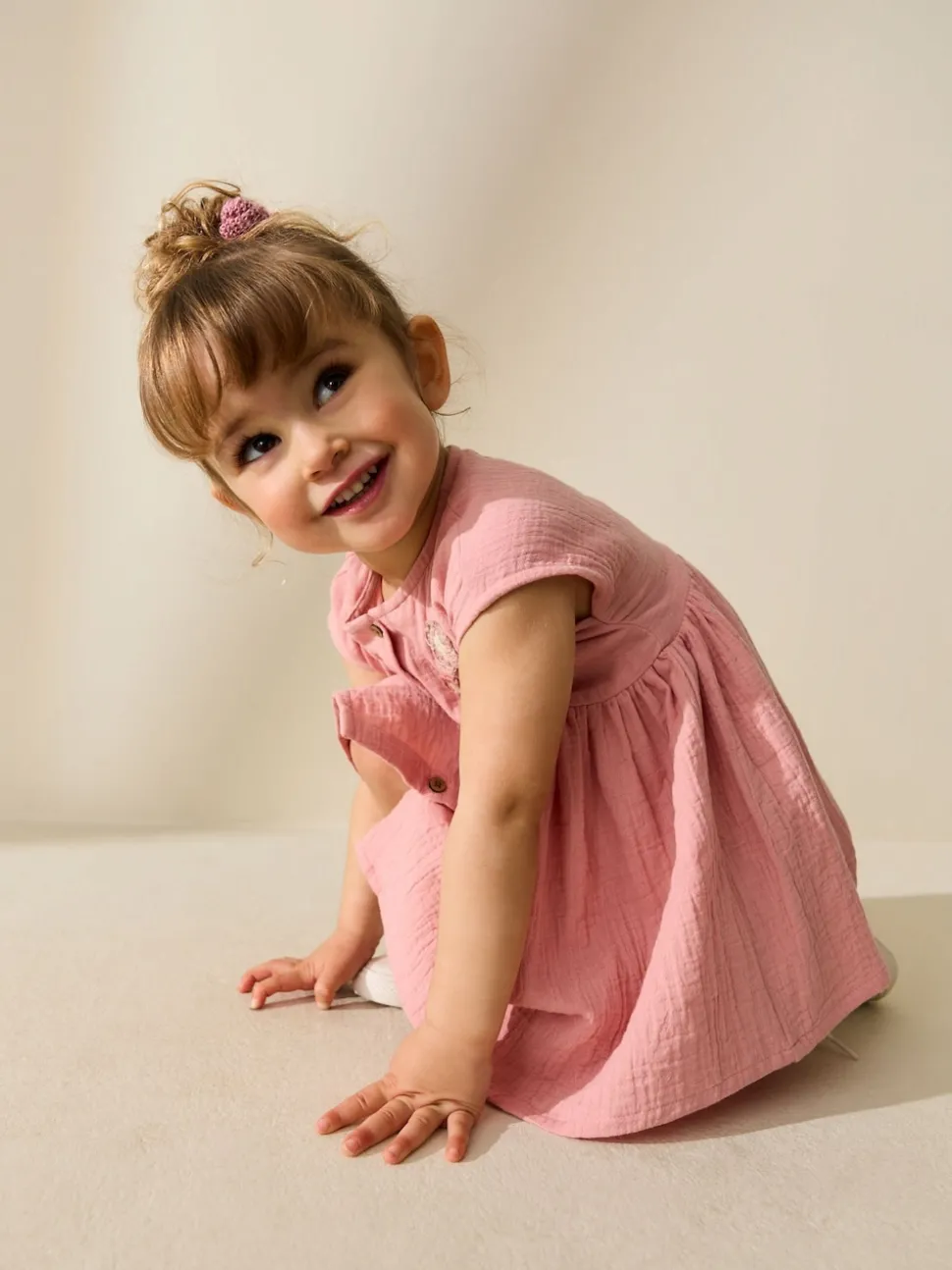 Blush Pink Textured Short Sleeve Dress (3mths-8yrs)