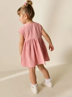 Blush Pink Textured Short Sleeve Dress (3mths-8yrs)