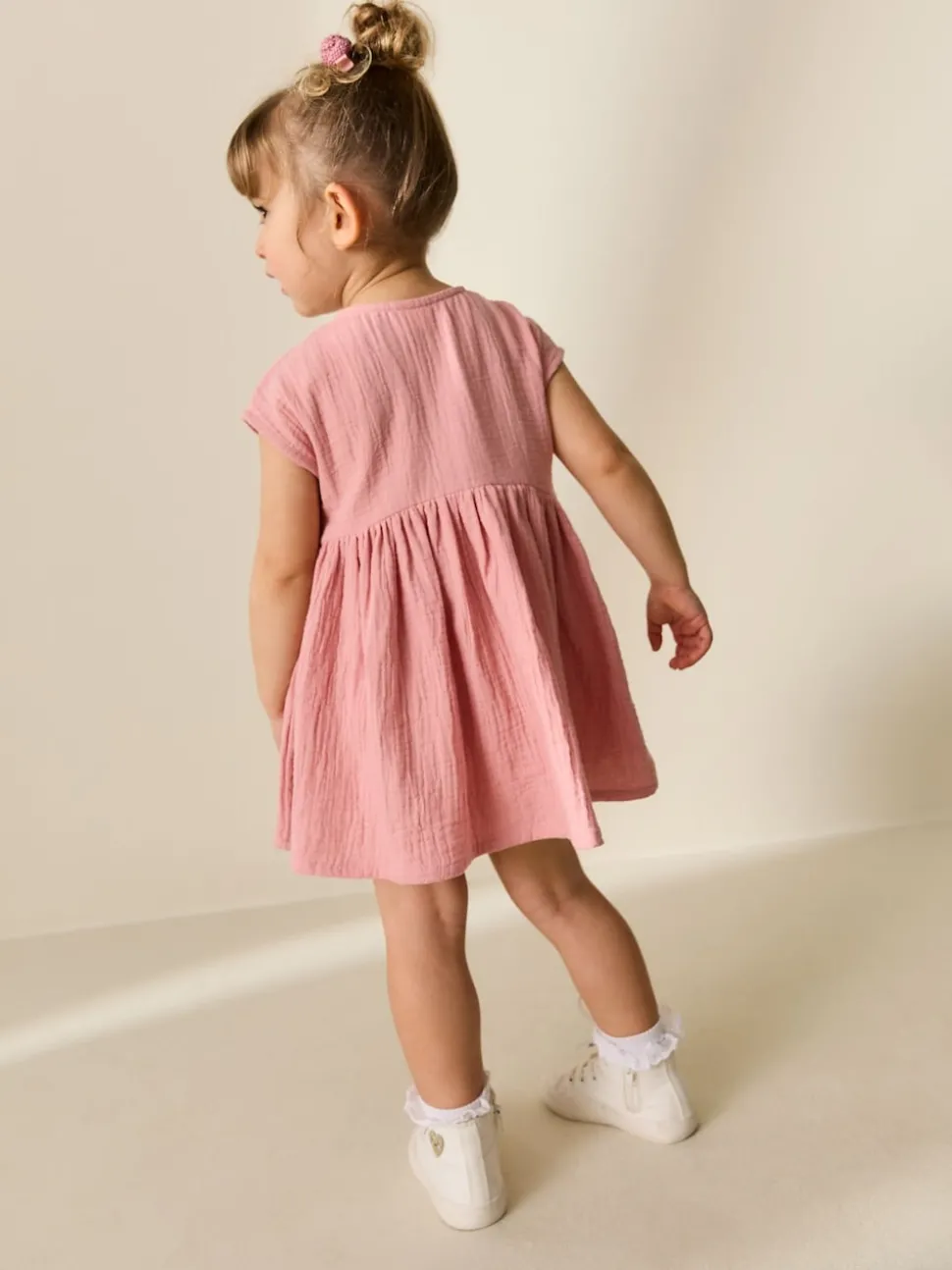 Blush Pink Textured Short Sleeve Dress (3mths-8yrs)