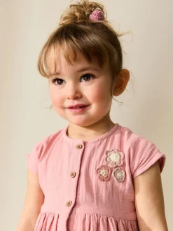 Blush Pink Textured Short Sleeve Dress (3mths-8yrs)