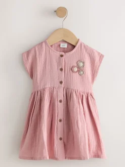 Blush Pink Textured Short Sleeve Dress (3mths-8yrs)
