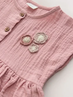 Blush Pink Textured Short Sleeve Dress (3mths-8yrs)