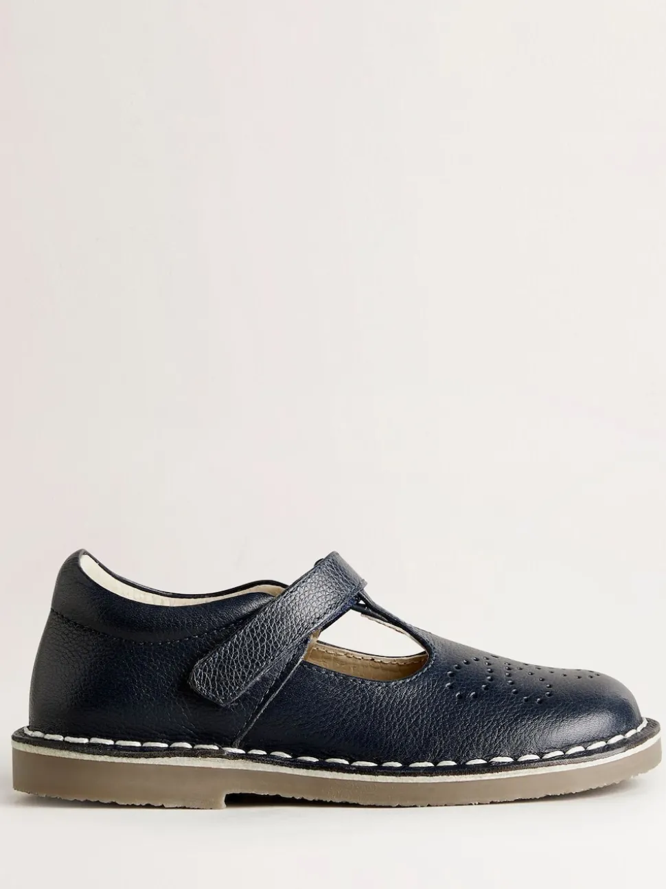 Boden Navy Leather T-Bar School Shoes