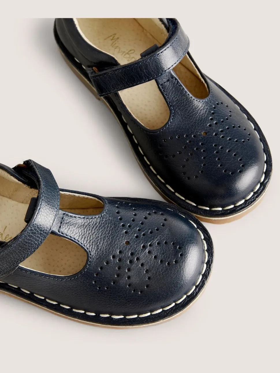 Boden Navy Leather T-Bar School Shoes