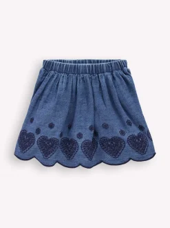 Boden Blue Embroidered Pull-on Skirt