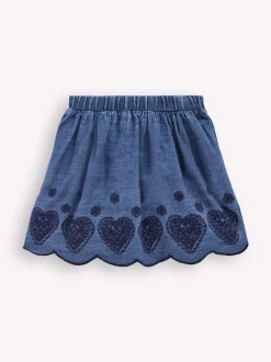 Boden Blue Embroidered Pull-on Skirt