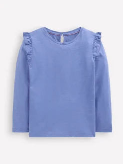 Boden Blue Frill Sleeve Slub Top