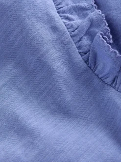 Boden Blue Frill Sleeve Slub Top