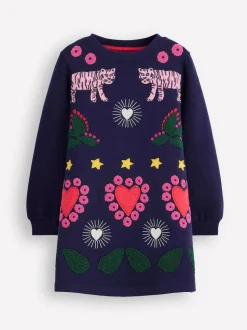 Boden Blue Ida Sweatshirt Appliqué Dress