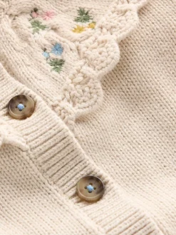 Boden Cream Embroidered Yoke Cardigan