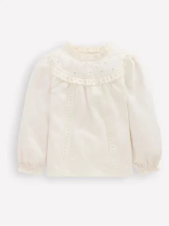 Boden Cream Jersey Heart Broderie Top