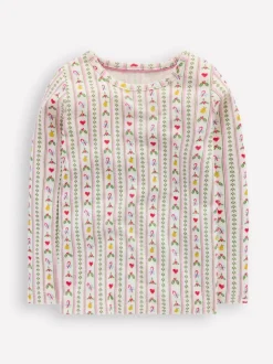 Boden Cream Long Sleeve Pointelle Christmas Top