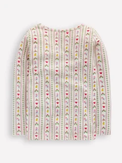 Boden Cream Long Sleeve Pointelle Christmas Top