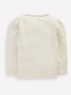 Boden Cream Puff Sleeve Applique T-Shirt