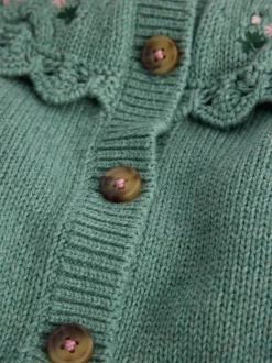Boden Green Embroidered Yoke Cardigan