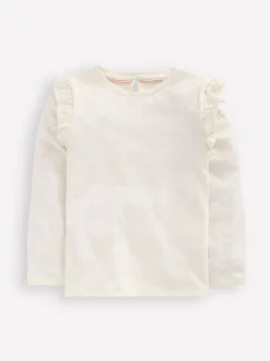 Boden Natural Frill Sleeve Slub Top