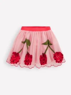 Boden Pink Cherry Appliqué Tulle Skirt