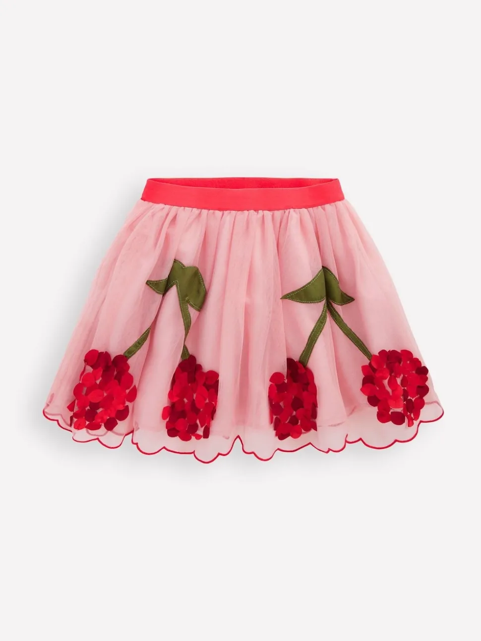 Boden Pink Cherry Appliqué Tulle Skirt