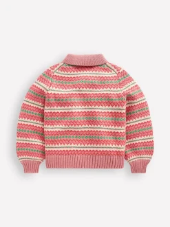 Boden Pink Collared Fair Isle Cardigan