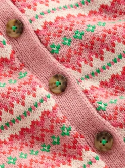 Boden Pink Collared Fair Isle Cardigan