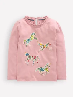 Boden Pink Frill Neck Appliqué T-Shirt