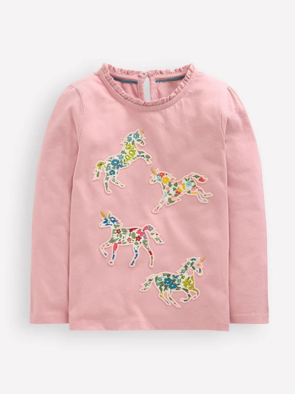 Boden Pink Frill Neck Appliqué T-Shirt