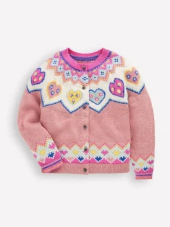 Boden Pink Heart Edie Fair Isle Cardigan