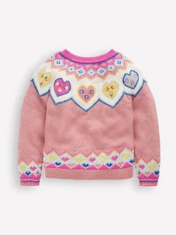 Boden Pink Heart Edie Fair Isle Cardigan