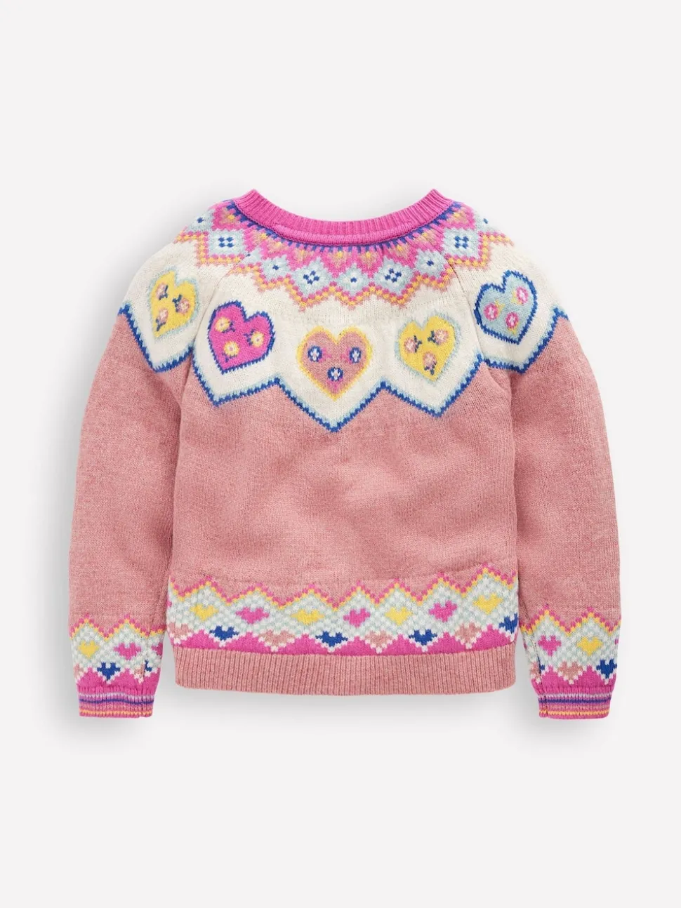 Boden Pink Heart Edie Fair Isle Cardigan