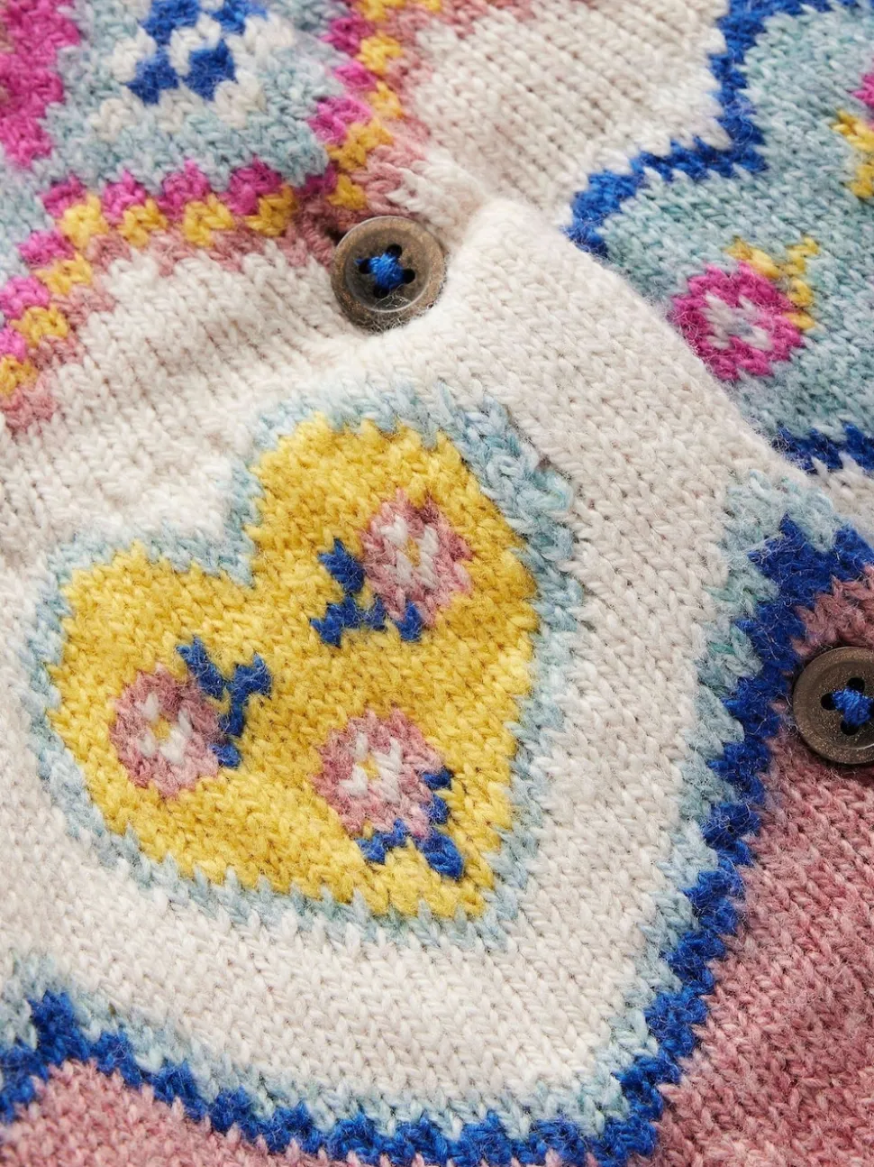 Boden Pink Heart Edie Fair Isle Cardigan
