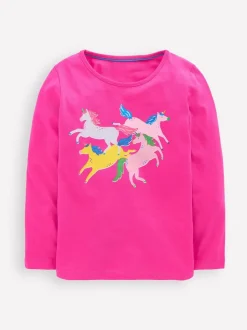 Boden Pink Long Sleeve Unicorn Riso T-Shirt