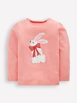 Boden Pink Puff Sleeve Bunny Appliqué T-Shirt