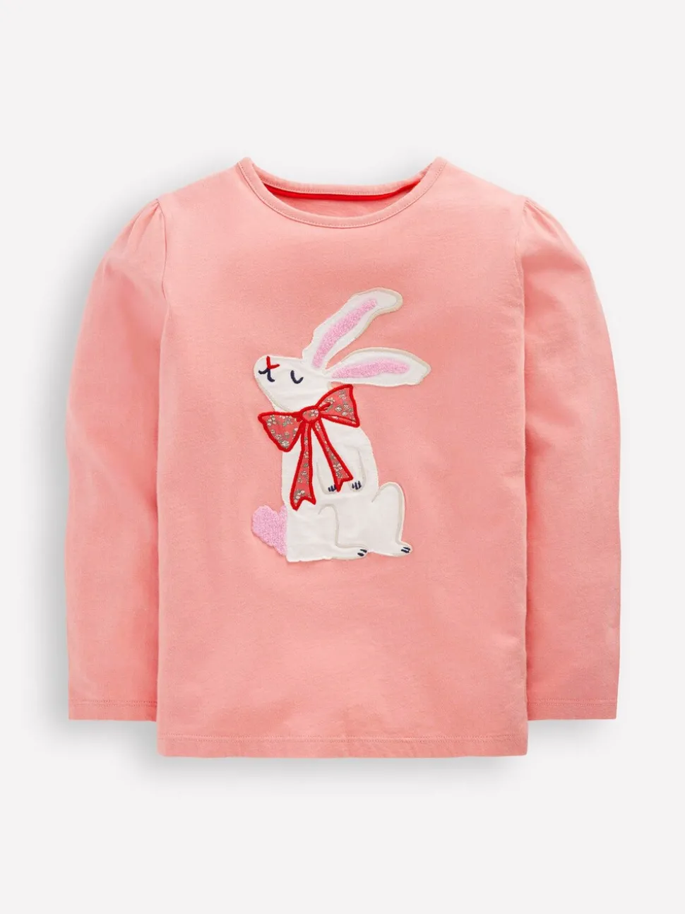 Boden Pink Puff Sleeve Bunny Appliqué T-Shirt