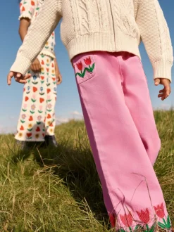 Boden Pink Wide Leg Pull-on Trousers