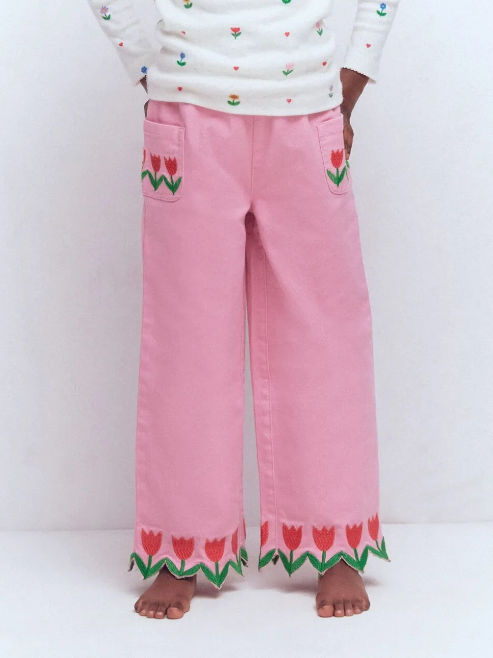 Boden Pink Wide Leg Pull-on Trousers