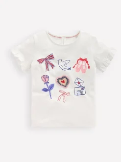 Boden White Pretty Frill Valentines T-Shirt