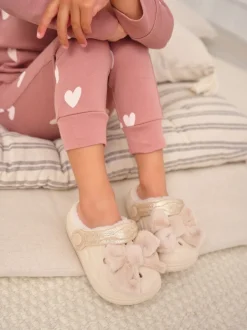 Bone Faux Fur Lined Clog Slippers