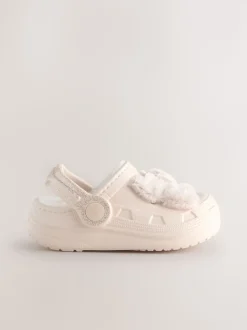 Bone Faux Fur Lined Clog Slippers