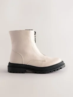 Bone White Standard Fit (F) Zip Front Ankle Boots