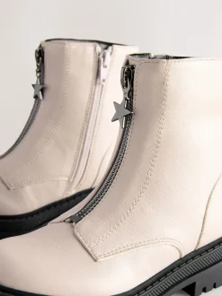 Bone White Standard Fit (F) Zip Front Ankle Boots