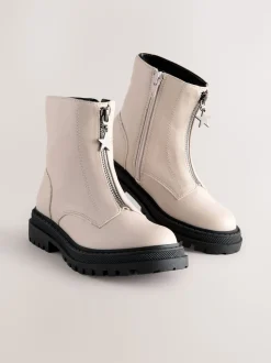 Bone White Wide Fit (G) Zip Front Ankle Boots