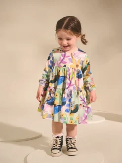 Bright Floral Long Sleeve Tiered Dress (3mths-7yrs)