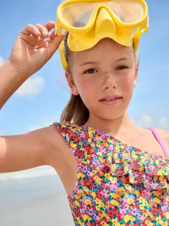 Bright Floral One Shoulder Ruffle Swimsuit (3-16yrs)